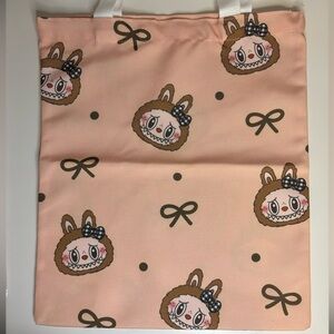 Peach & Brown Bow Labubu Reusable Shopping Tote Bag